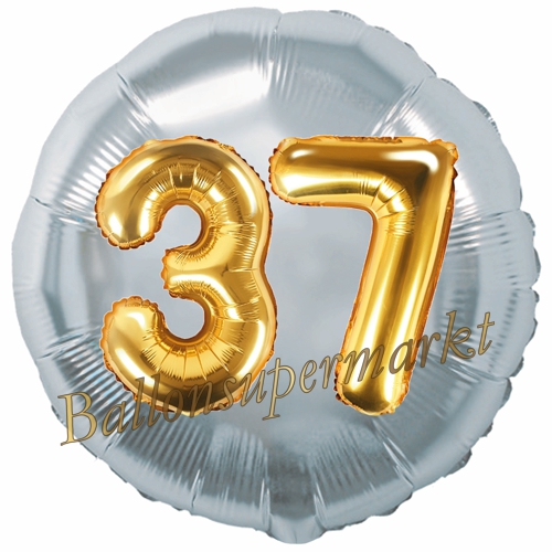 Folienballon-Rund-Jumbo-3D-37.-Geburtstag-Silber-Gold-Zahl-37-Luftballon-Geschenk