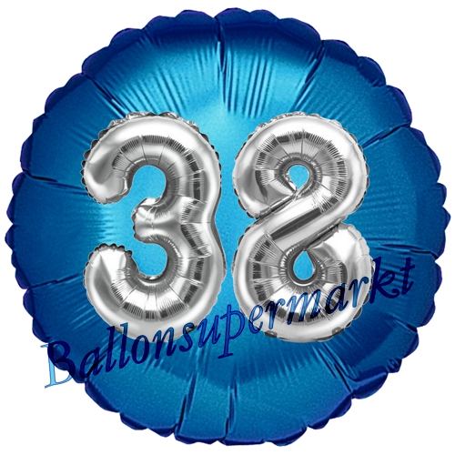 Folienballon-Rund-Jumbo-3D-38.-Geburtstag-Blau-Silber-Zahl-38-Luftballon-Geschenk