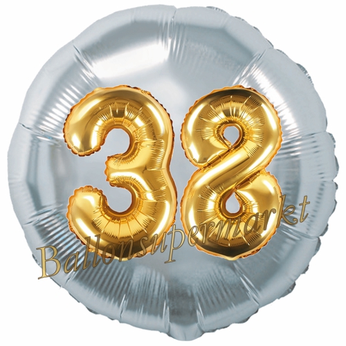 Folienballon-Rund-Jumbo-3D-38.-Geburtstag-Silber-Gold-Zahl-38-Luftballon-Geschenk
