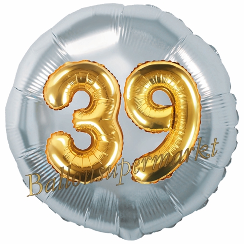 Folienballon-Rund-Jumbo-3D-39.-Geburtstag-Silber-Gold-Zahl-39-Luftballon-Geschenk