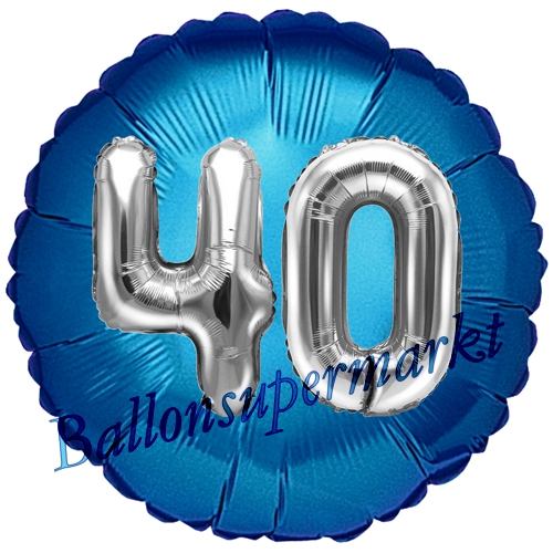 Folienballon-Rund-Jumbo-3D-40.-Geburtstag-Blau-Silber-Zahl-40-Luftballon-Geschenk