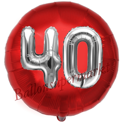 Folienballon-Rund-Jumbo-3D-40.-Geburtstag-Rot-Silber-Zahl-40-Luftballon-Geschenk