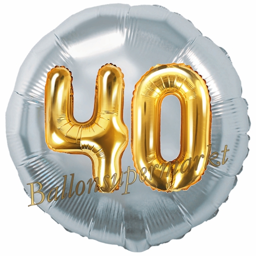 Folienballon-Rund-Jumbo-3D-40.-Geburtstag-Silber-Gold-Zahl-40-Luftballon-Geschenk