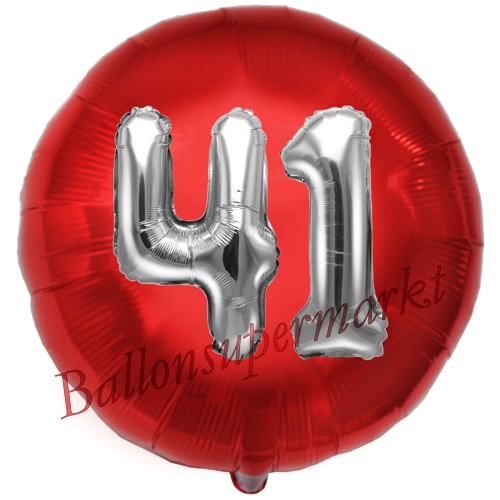 Folienballon-Rund-Jumbo-3D-41.-Geburtstag-Rot-Silber-Zahl-41-Luftballon-Geschenk