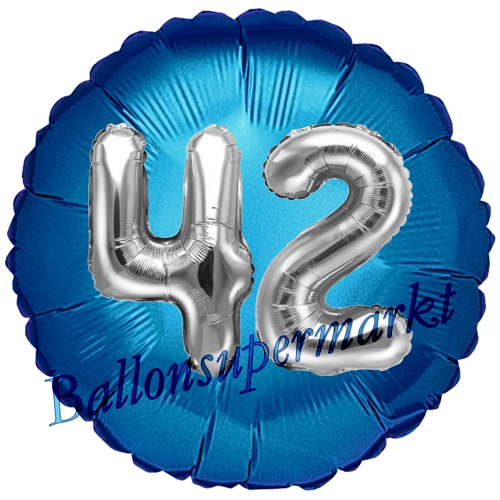 Folienballon-Rund-Jumbo-3D-42.-Geburtstag-Blau-Silber-Zahl-42-Luftballon-Geschenk