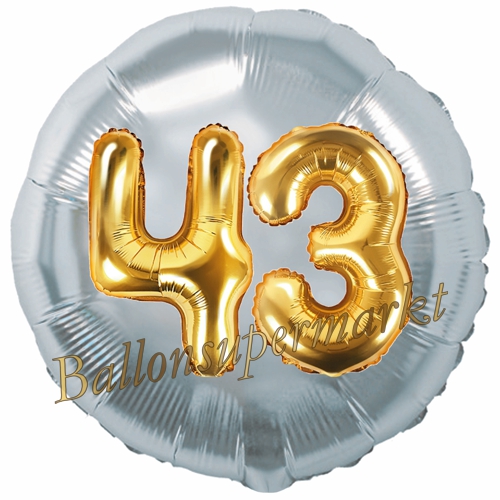 Folienballon-Rund-Jumbo-3D-43.-Geburtstag-Silber-Gold-Zahl-43-Luftballon-Geschenk