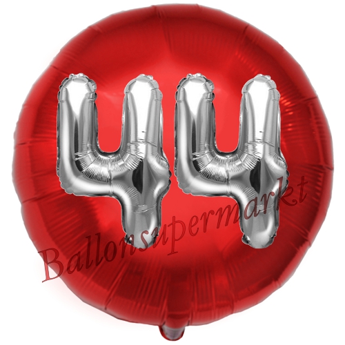 Folienballon-Rund-Jumbo-3D-44.-Geburtstag-Rot-Silber-Zahl-43-Luftballon-Geschenk
