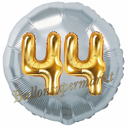Folienballon-Rund-Jumbo-3D-44.-Geburtstag-Silber-Gold-Zahl-44-Luftballon-Geschenk