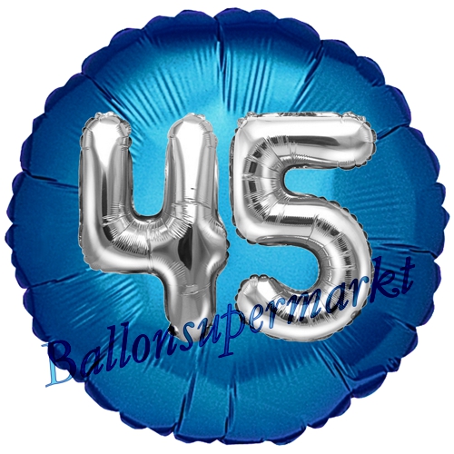 Folienballon-Rund-Jumbo-3D-45.-Geburtstag-Blau-Silber-Zahl-45-Luftballon-Geschenk
