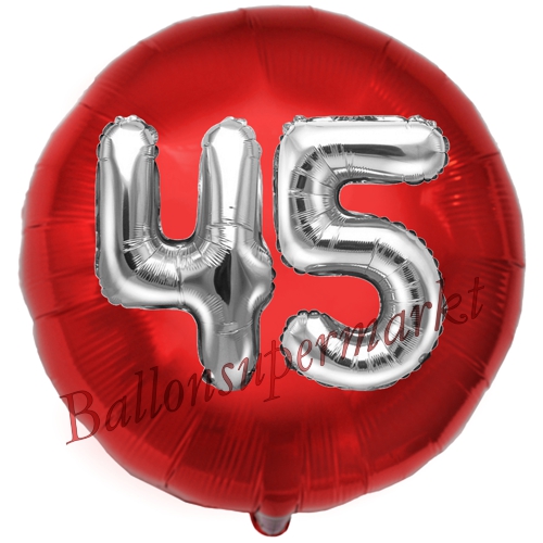 Folienballon-Rund-Jumbo-3D-45.-Geburtstag-Rot-Silber-Zahl-45-Luftballon-Geschenk