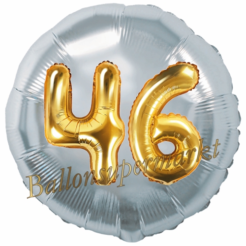 Folienballon-Rund-Jumbo-3D-46.-Geburtstag-Silber-Gold-Zahl-46-Luftballon-Geschenk