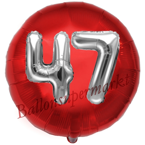 Folienballon-Rund-Jumbo-3D-47.-Geburtstag-Rot-Silber-Zahl-47-Luftballon-Geschenk