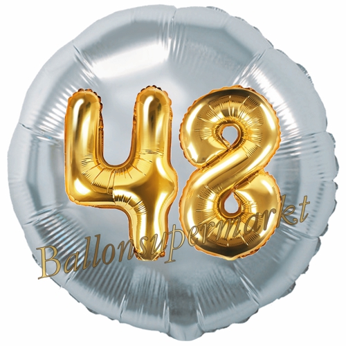 Folienballon-Rund-Jumbo-3D-48.-Geburtstag-Silber-Gold-Zahl-48-Luftballon-Geschenk