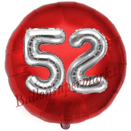 Folienballon-Rund-Jumbo-3D-52.-Geburtstag-Rot-Silber-Zahl-52-Luftballon-Geschenk