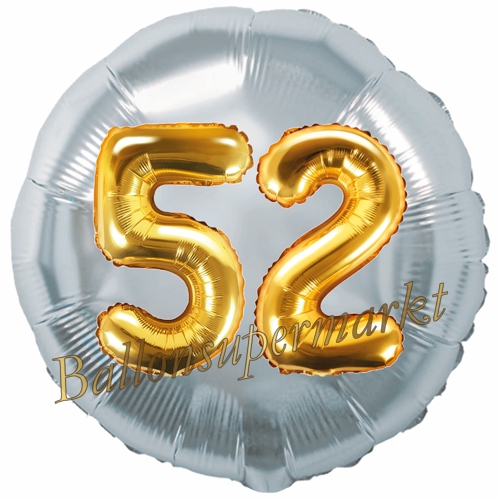 Folienballon-Rund-Jumbo-3D-52.-Geburtstag-Silber-Gold-Zahl-52-Luftballon-Geschenk