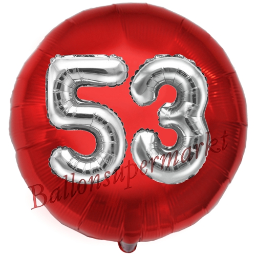 Folienballon-Rund-Jumbo-3D-53.-Geburtstag-Rot-Silber-Zahl-53-Luftballon-Geschenk