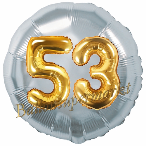 Folienballon-Rund-Jumbo-3D-53.-Geburtstag-Silber-Gold-Zahl-53-Luftballon-Geschenk