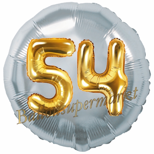 Folienballon-Rund-Jumbo-3D-54.-Geburtstag-Silber-Gold-Zahl-54-Luftballon-Geschenk