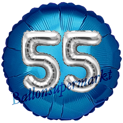 Folienballon-Rund-Jumbo-3D-55.-Geburtstag-Blau-Silber-Zahl-55-Luftballon-Geschenk
