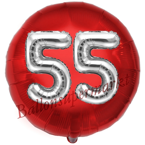 Folienballon-Rund-Jumbo-3D-55.-Geburtstag-Rot-Silber-Zahl-55-Luftballon-Geschenkq