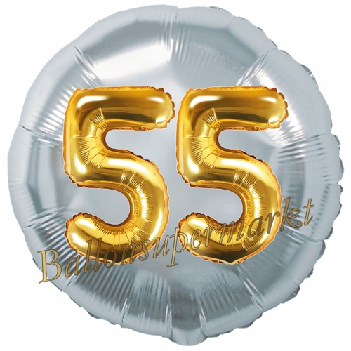 Folienballon-Rund-Jumbo-3D-55.-Geburtstag-Silber-Gold-Zahl-55-Luftballon-Geschenk