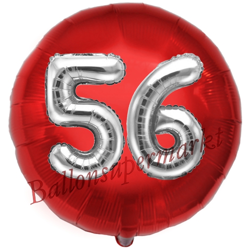 Folienballon-Rund-Jumbo-3D-56.-Geburtstag-Rot-Silber-Zahl-56-Luftballon-Geschenk