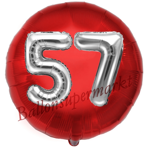 Folienballon-Rund-Jumbo-3D-57.-Geburtstag-Rot-Silber-Zahl-57-Luftballon-Geschenk