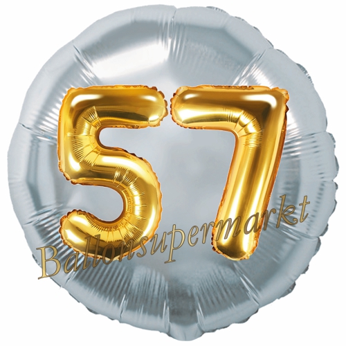 Folienballon-Rund-Jumbo-3D-57.-Geburtstag-Silber-Gold-Zahl-57-Luftballon-Geschenk