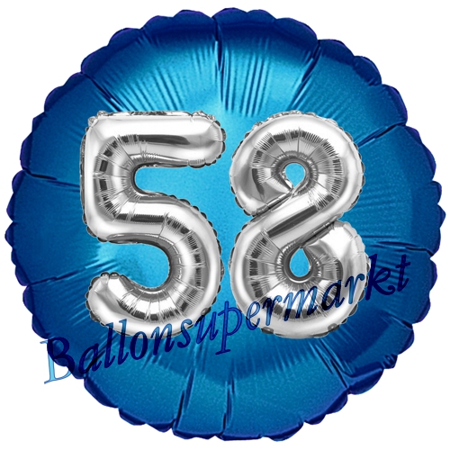 Folienballon-Rund-Jumbo-3D-58.-Geburtstag-Blau-Silber-Zahl-58-Luftballon-Geschenk