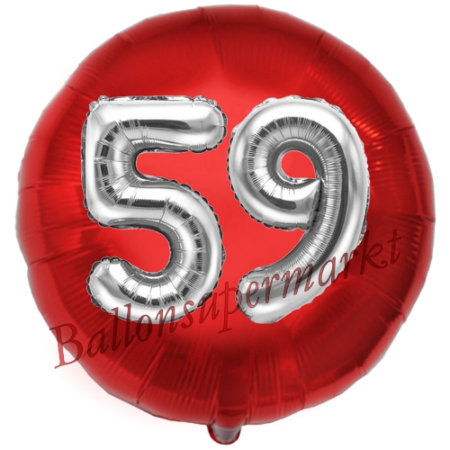 Folienballon-Rund-Jumbo-3D-59.-Geburtstag-Rot-Silber-Zahl-59-Luftballon-Geschenk