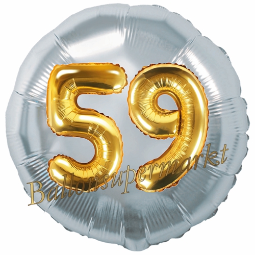Folienballon-Rund-Jumbo-3D-59.-Geburtstag-Silber-Gold-Zahl-59-Luftballon-Geschenk