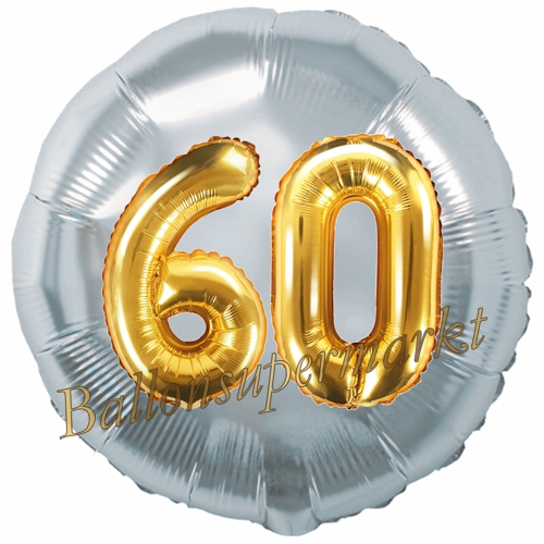 Folienballon-Rund-Jumbo-3D-60.-Geburtstag-Silber-Gold-Zahl-60-Luftballon-Geschenk
