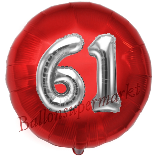 Folienballon-Rund-Jumbo-3D-61.-Geburtstag-Rot-Silber-Zahl-61-Luftballon-Geschenk