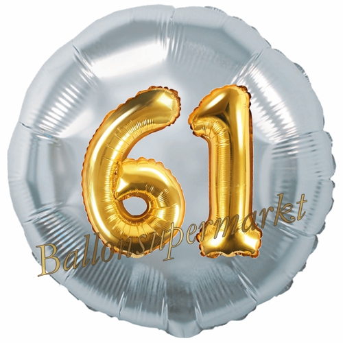 Folienballon-Rund-Jumbo-3D-61.-Geburtstag-Silber-Gold-Zahl-61-Luftballon-Geschenk