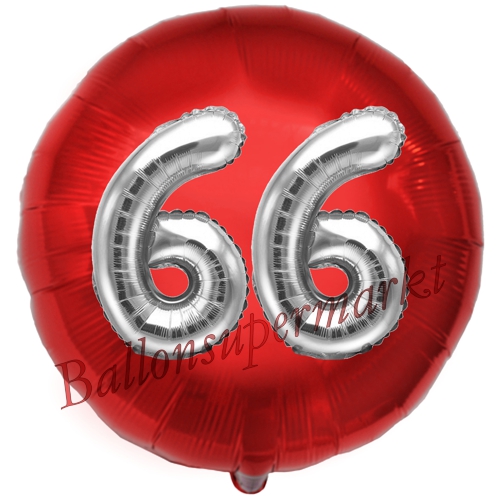 Folienballon-Rund-Jumbo-3D-66.-Geburtstag-Rot-Silber-Zahl-66-Luftballon-Geschenk