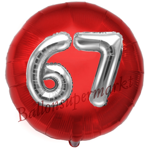 Folienballon-Rund-Jumbo-3D-67.-Geburtstag-Rot-Silber-Zahl-67-Luftballon-Geschenk