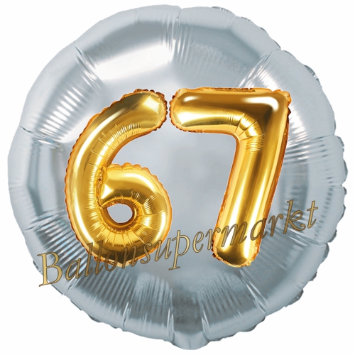 Folienballon-Rund-Jumbo-3D-67.-Geburtstag-Silber-Gold-Zahl-67-Luftballon-Geschenk