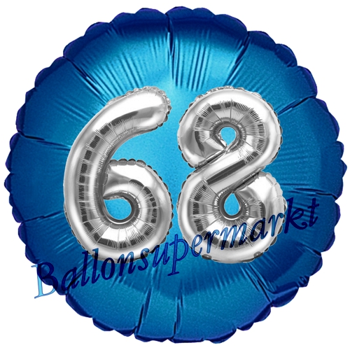 Folienballon-Rund-Jumbo-3D-68.-Geburtstag-Blau-Silber-Zahl-68-Luftballon-Geschenk