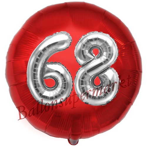 Folienballon-Rund-Jumbo-3D-68.-Geburtstag-Rot-Silber-Zahl-68-Luftballon-Geschenk