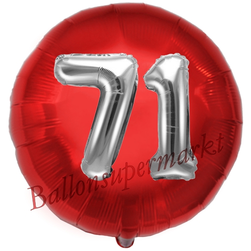 Folienballon-Rund-Jumbo-3D-71.-Geburtstag-Rot-Silber-Zahl-71-Luftballon-Geschenk