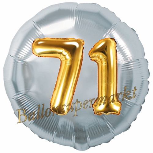Folienballon-Rund-Jumbo-3D-71.-Geburtstag-Silber-Gold-Zahl-71-Luftballon-Geschenk