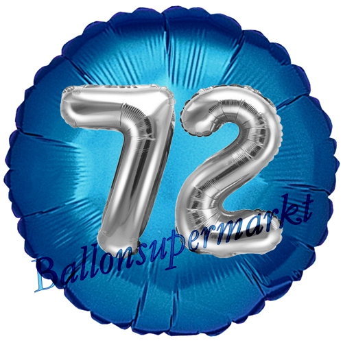 Folienballon-Rund-Jumbo-3D-72.-Geburtstag-Blau-Silber-Zahl-72-Luftballon-Geschenk