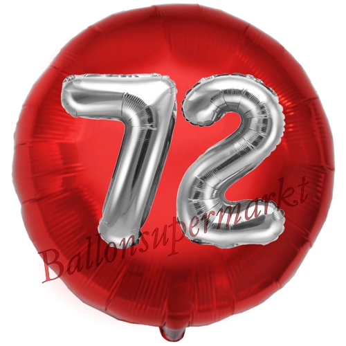 Folienballon-Rund-Jumbo-3D-72.-Geburtstag-Rot-Silber-Zahl-72-Luftballon-Geschenk