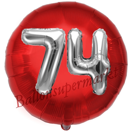 Folienballon-Rund-Jumbo-3D-74.-Geburtstag-Rot-Silber-Zahl-74-Luftballon-Geschenk