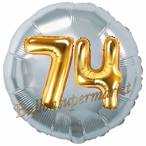 Folienballon-Rund-Jumbo-3D-74.-Geburtstag-Silber-Gold-Zahl-74-Luftballon-Geschenk
