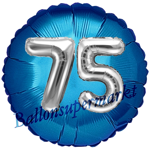 Folienballon-Rund-Jumbo-3D-75.-Geburtstag-Blau-Silber-Zahl-75-Luftballon-Geschenk