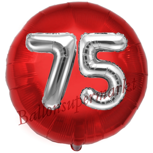 Folienballon-Rund-Jumbo-3D-75.-Geburtstag-Rot-Silber-Zahl-75-Luftballon-Geschenk