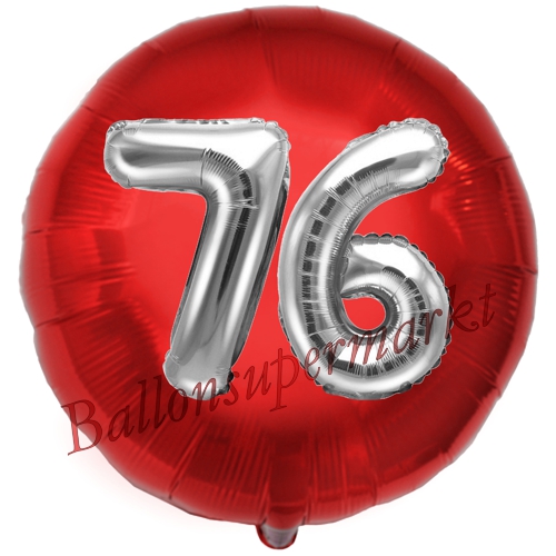 Folienballon-Rund-Jumbo-3D-76.-Geburtstag-Rot-Silber-Zahl-76-Luftballon-Geschenk