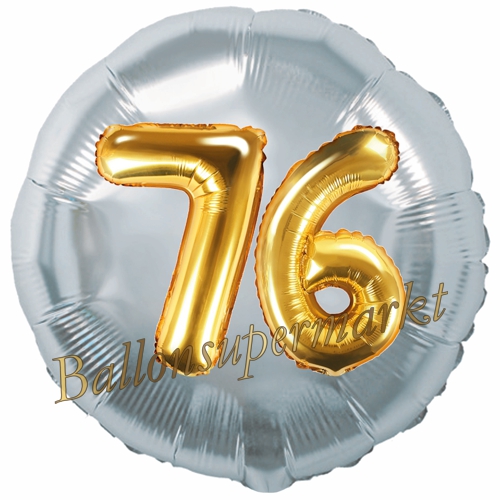 Folienballon-Rund-Jumbo-3D-76.-Geburtstag-Silber-Gold-Zahl-76-Luftballon-Geschenk