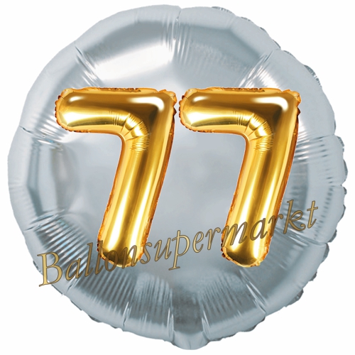 Folienballon-Rund-Jumbo-3D-77.-Geburtstag-Silber-Gold-Zahl-77-Luftballon-Geschenk